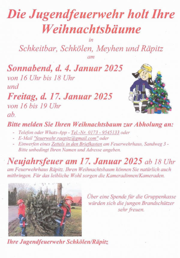 Die Jugendfeuerwehr Schk&ouml;len/R&auml;pitz holt Ihre Weihnachtsb&auml;ume